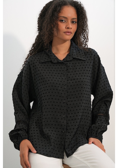 Bigdart Kadın Oversize Desenli Gömlek 20379 - Siyah