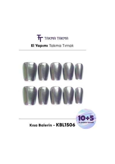 10'lu Gümüş Kısa Balerin Kbl1506 Tekrar Kullanılabilir El Yapımı Protez Takma Tırnak Xs