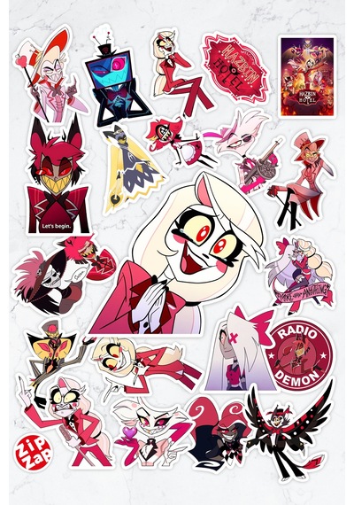 Hazbin Hotel Anime Animasyon Alastor Laptop Bullet Journal Yapışkanlı Folyo Sticker Paketi 21 Adet Çok Renkli