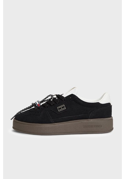 Tommy Jeans Logolu Süet Deri Sneaker Ayakkabı Kadın Ayakkabı En0en03122 Bds Siyah