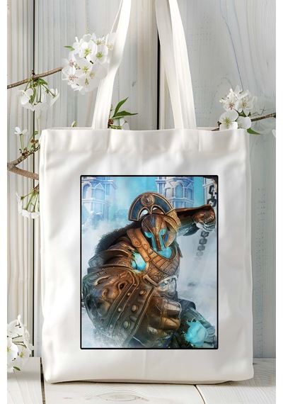 Art Hediye Gods Of Rome Mobil Oyun Baskılı Bez Çanta Omuz Çantası Çift Tafaflı Baskı Kişiye Özel 5 Çok Renkli