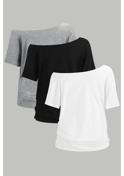 Cool Tarz Beyaz Siyah Gri 3lü Paket Kadın Düşük Omuz Kayık Yaka Oversize T-shirt Gri - Beyaz - Siyah Gri - Beyaz - Siyah Cool Tarz Beyaz Siyah Gri 3lü Paket Kadın Düşük Omuz Kayık Yaka Oversize T-shirt Gri - Beyaz - Siyah Gri - Beyaz - Siyah