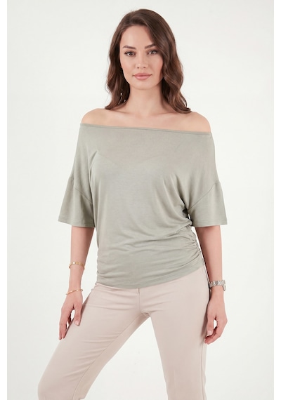 Lela Standart Fit Drape Detaylı Yarasa Kol T Shirt Bayan T Shirt 5866962 Olive