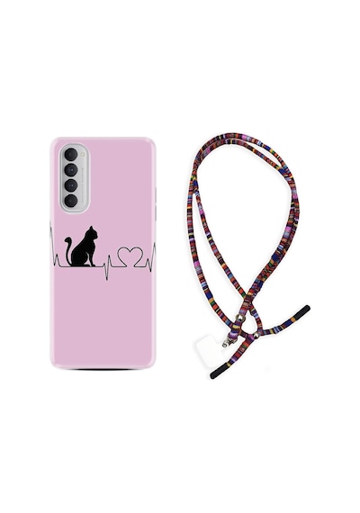 Oppo Reno 4 Pro Kılıf Rasta Boyun Askılı Pink Cat Heart 1303