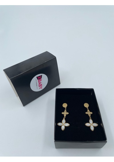Xbaby Beyaz Dolgulu İkili Yonca Gold Küpe