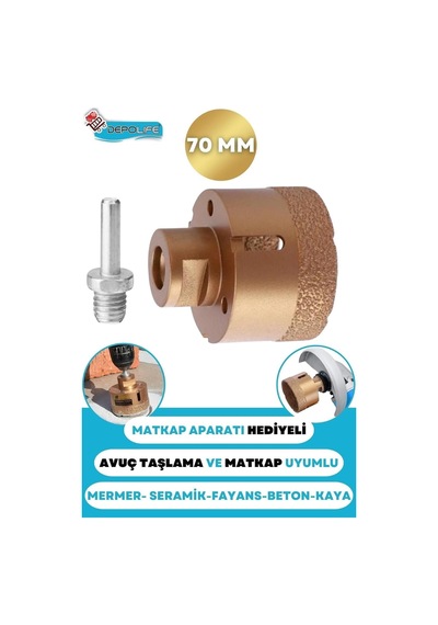 Tr 70 Mm Granit Mermer Seramik Fayans Beton Taş Delme Panç Spiral Avuç Taşlama Matkap Uyumlu M14 Aparat