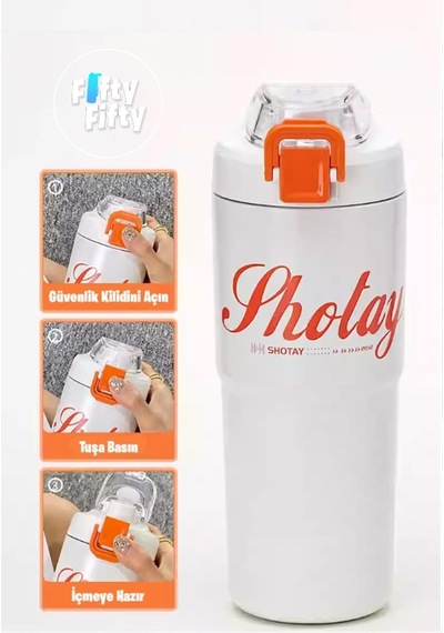 Shotay 750 Ml Tek Kapak Çift Kullanım Pipetli/rahat Içim Çelik Su