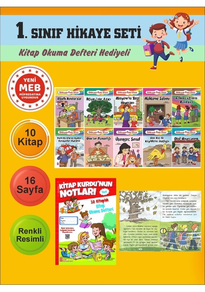 1.sınıflar İçin Okumayı Sevdiren 10 Lu Hikaye Seti 6 Kitap Okuma Defteri Hediyeli