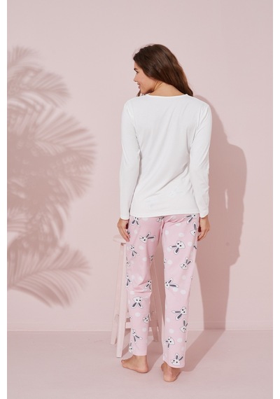 Siyah İnci Pamuklu Örme Pijama Takım 24241093 Ekru