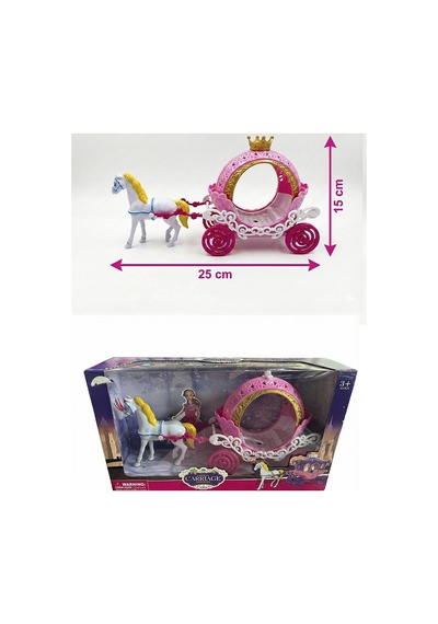Prenses Oyuncak At Arabası Seti - Taçlı, Altın Detaylı, 25 Cm Uzunluk - Pembe/beyaz 1 Adet