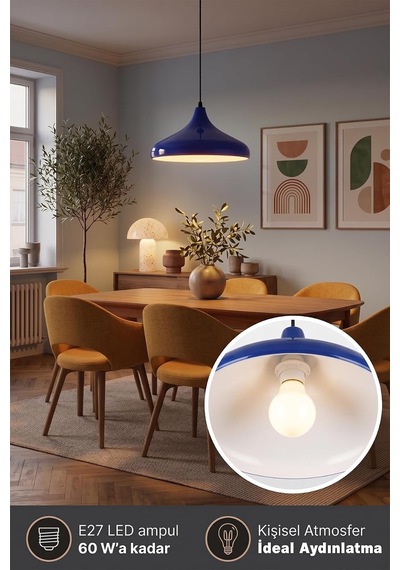 Nova Metal Sarkıt Avize, Bohem Tavan Lambası Ve Salon Oturma Odası Aydınlatması - Lacivert - 35 Cm Modern Dekor Diğer