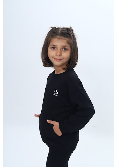 Toontoy Kız Çocuk Mini Kalp Baskılı Sweatshirt Siyah