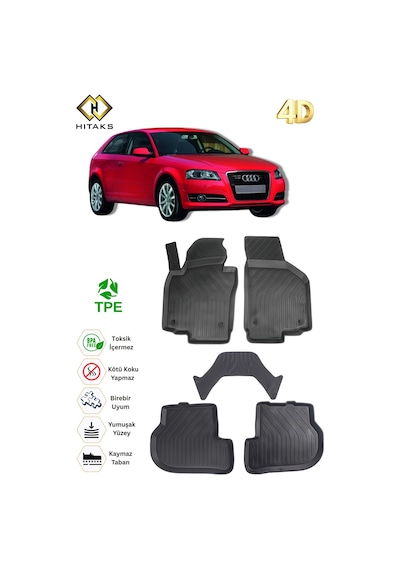 Hitaks Audi A3 Paspas 2004 2012 Arası Uyumlu 4d Araca Özel Havuzlu Paspas