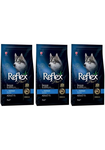 Reflex Plus Somonlu Orta ve Büyük Irk Yetişkin Köpek Maması 3 x 3 KG