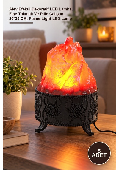 5 Adet Alevli Led Lamba Alev Efektli Dekoratif Led Lamba, Fişe Takmalı Ve Pille Çalışan, 20 35 Cm, Flame Light Led Lamp