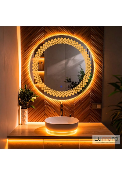 Elyssara Amber Led'li Lazer Kumlamalı Lavabo & Banyo Aynası Dokunmatik Sensörlü