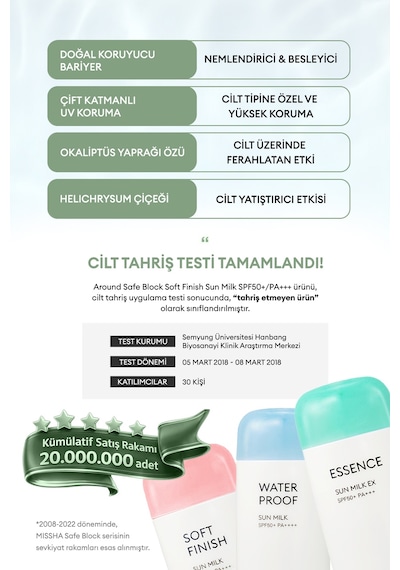 Missha Aloe Vera İçeren Güneş Koruyucu Süt All Around Safe Block Essence Sun Milk EX Spf50+/PA+++ 70 ML