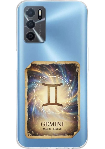 Oppo A16 İle Uyumlu Burç Kartları İkizler Tasarımlı Şeffaf Silikon Kılıf Şeffaf