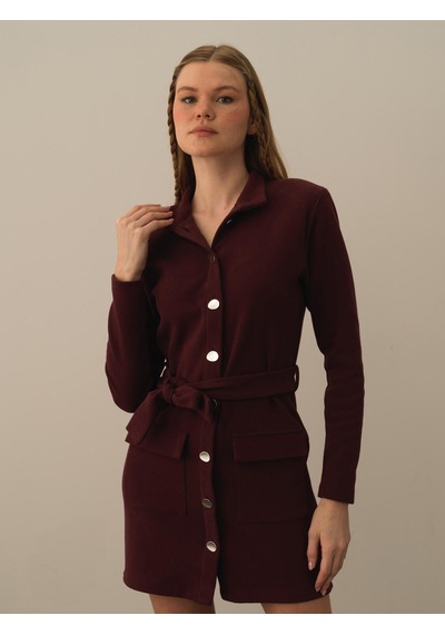 Xint Bordo Regular Fit Pamuklu Elbise 286202