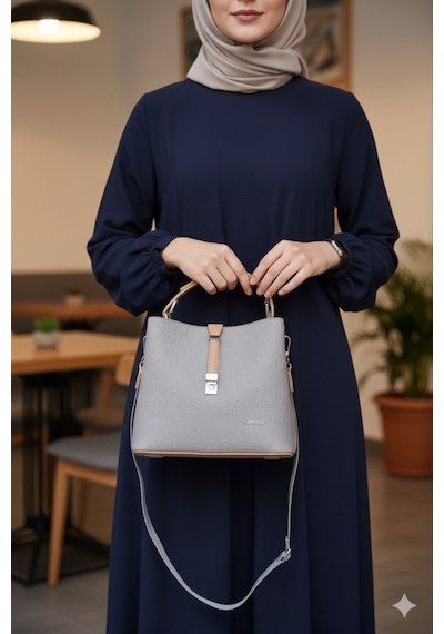 Just Polo Kadın Orta Boy 3 Bölmeli Ayarlanabilir Askılı Şık El & Omuz Çantası Shoulder Bag Ebat : 22 X 20 Cm Gri Camel