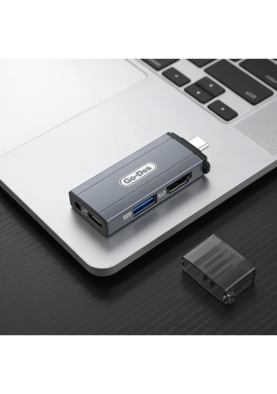 Go Des Gd-ct085 Type-c Bağlantılı 4in1 Hdtv Ses Ve Video Adaptörü Usb3.0/hdmi/3.5mm/4k Ultra Hd 60hz Gri