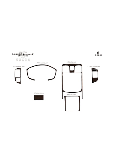 Isuzu D Max Çift Kabin 4x4 Konsol-torpido Kaplama 2005-2006 6 Parça-koyu Meşe Seçenekler