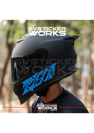 Tyson Yazılı Kask Sticker Tüm Kasklar Uyumlu Tek Yön 1 Adet Mavi