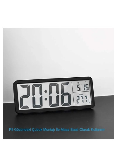 Yenilzd Duvar Saati Dijital Lcd Ekran 20x8cm Dijital Duvar Saati Siyah