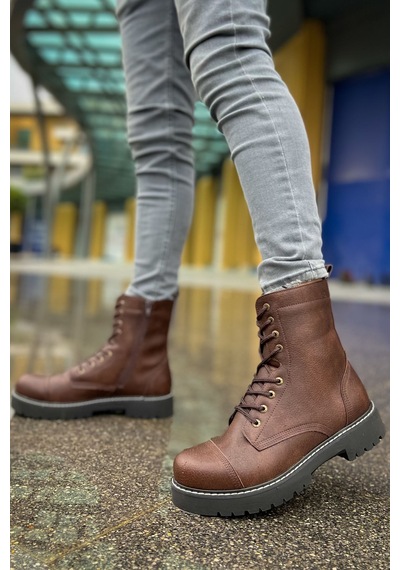 Roof Atelier Erkek Kahve Bağcıklı Kalın Taban Bot - 009 - Cst Military Kahve