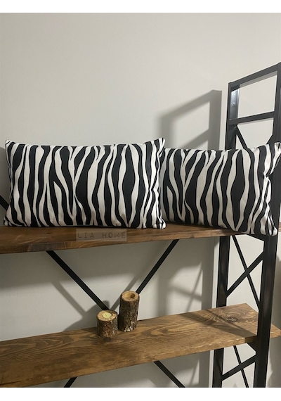 Zebra Desenli Dekoratif 2'Li Yastık Kılıfı Seti 32 X 55 Cm