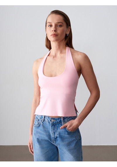 Dilvin 32726 Halter Yaka Top-toz Pembe