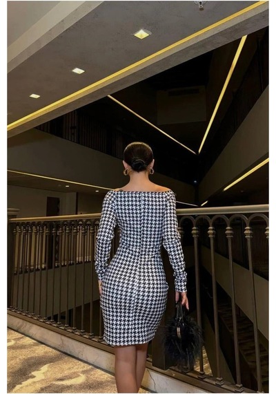 Alfa Aksesuar 03 Simli V Kollu Elbise Uzun Yaka Kumaş Siyah