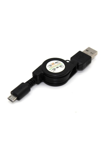 Usb - Micro Usb Şarj Ve Veri Kablosu, Makaralı 80 Cm, Siyah -