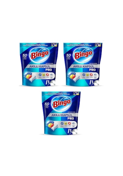 Bingo Akıllı Kapsül Pro Bulaşık Makinesi Deterjanı 3 x 50 Tablet Bingo Akıllı Kapsül Pro Bulaşık Makinesi Deterjanı 3 x 50 Tablet