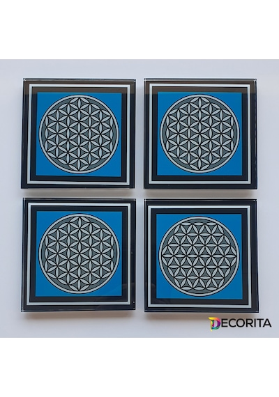 Decorita Cam Bardak Altlığı 4'lü Takım Yaşam Çiçeği Çok Renkli