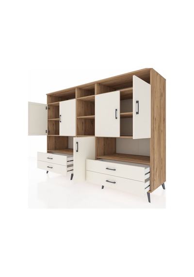 Kronos Dolap 12 Raflı 4 Çekmeceli 5 Kapaklı 220x59x163 Çam-aytaşı Çam-aytaşı