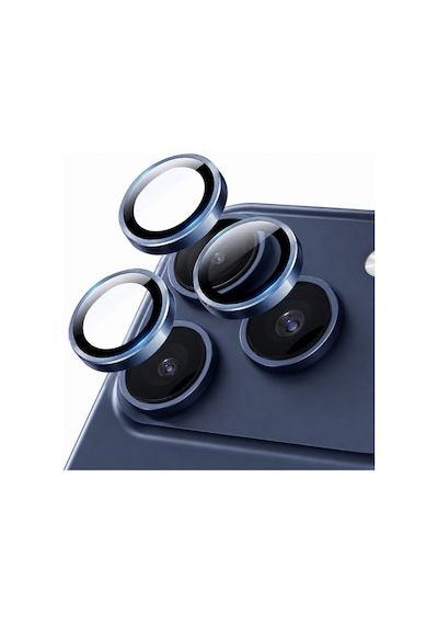 Safir Lens İphone 17 Pro Max Uyumlu Kolay Kurulum Aparatlı Alüminyum Çerçeveli 9h Kamera Lens Koruyucu Lacivert