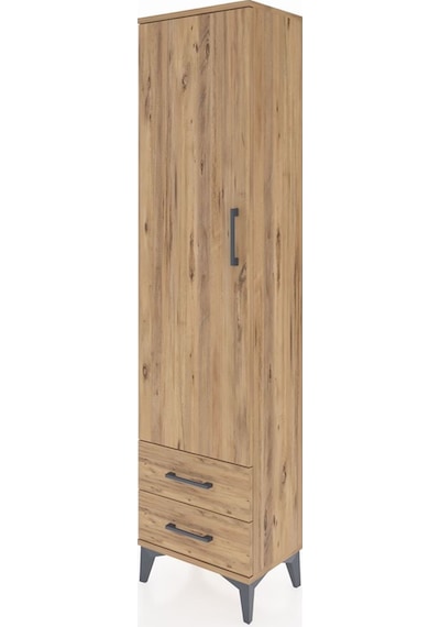 Arges Dolap Tek Raflı 2 Çekmeceli Tek Askılı 44x30x182 Çam-çam Çam