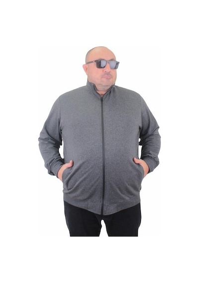 Starbattal Büyük Beden Basic Mevsimlik Fermuarlı Sweatshirt 22750 Grı Melanj-Grı Melanj