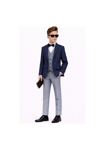 Ahengim Erkek Çocuk Slim Fit Dokulu Çizgili Spor Takım Elbise Ak195-196 İndigo