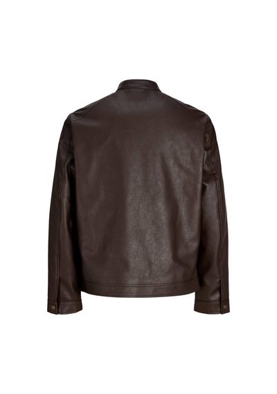 Jack & Jones Erkek Fermuarlı Koyu Kahverengi Deri Ceket-12301595
