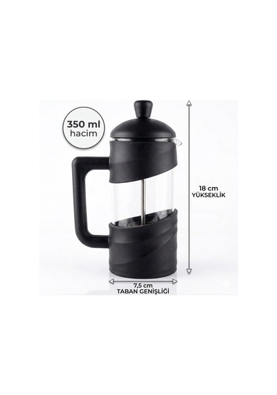350 Ml Cam French Press Isıya Dayanıklı Cam, Paslanmaz Çelik Filtreli, Siyah Renkli Kahve Ve Bitki Çayı Demli Diğer