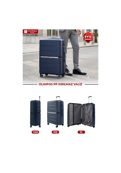 Cotpoly Home Olimpos Pp Polipropilen Kırılmaz Orta Boy Valiz 360 Döner Sessiz Tekerlekli Lacivert
