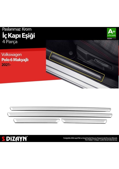 S-Dizayn Volkswagen Polo 6 Hb Makyajlı Krom İç Kapı Eşiği 4 Prç. 2021 Üzer