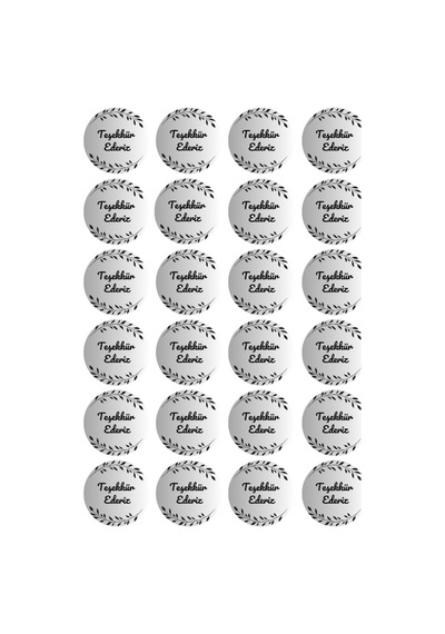 96 Adet Gri Teşekkür Ederiz Etiketi 4x4 Cm Yapraklı Yuvarlak Ambalaj Paket Kutu Sticker Yapışkanlı