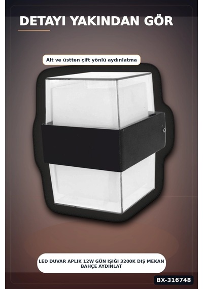 Led Duvar Aplik 12w Gün Işığı 3200k Dış Mekan Bahçe Aydınlatması Ip54 1 Adet Bx-316748 Rekli