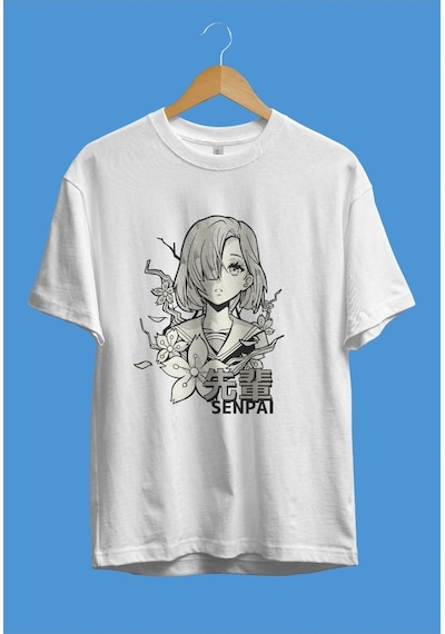 Startmore Oversize Anime Manga Karakter Siyah Beyaz Tasarım Baskılı Unisex Tişört Beyaz