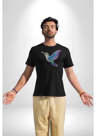 Sinek Kuşu Renkli Unisex Unisex Siyah Organik Baskılı T-shirt Penye Yüksek Kalite Siyah