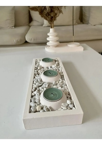 Tabaklı Mumluk Dekoratif Mumluk Mumlar Dahil Değildir Beyaz