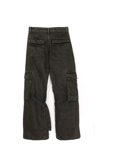 Kargo Cep Bol Wide Leg Paça Eskitme Retro Yüksek Bel Denim Jean Kadın Pantolon Kahverengi